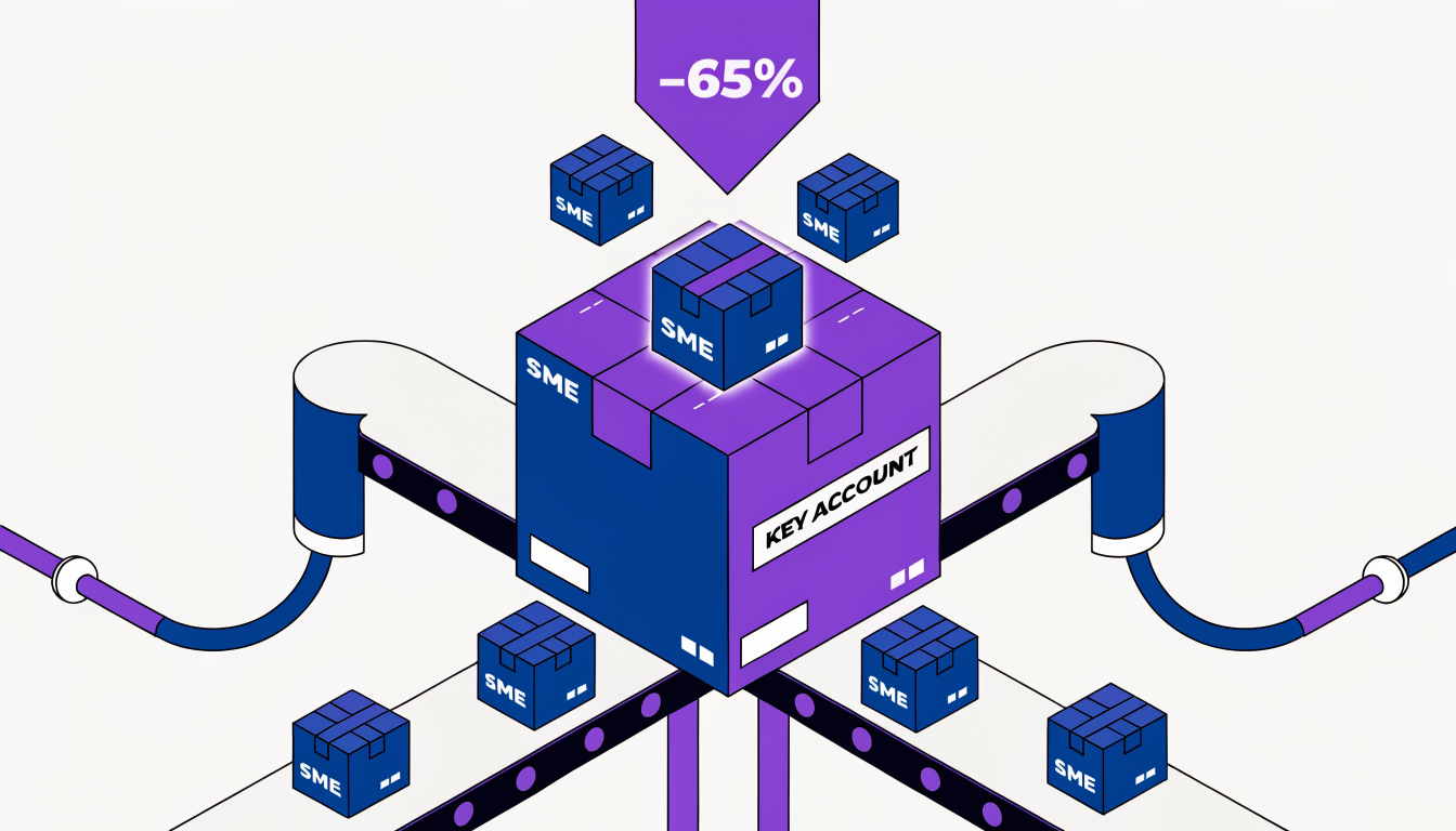 Conceptual illustration of small shipments merging into a large key account box unlocking a 65% discount.