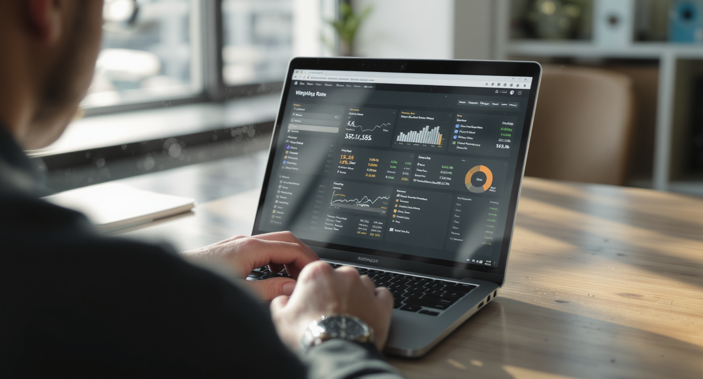 Logistics manager comparing Dubai to UK shipping rates on a laptop dashboard.