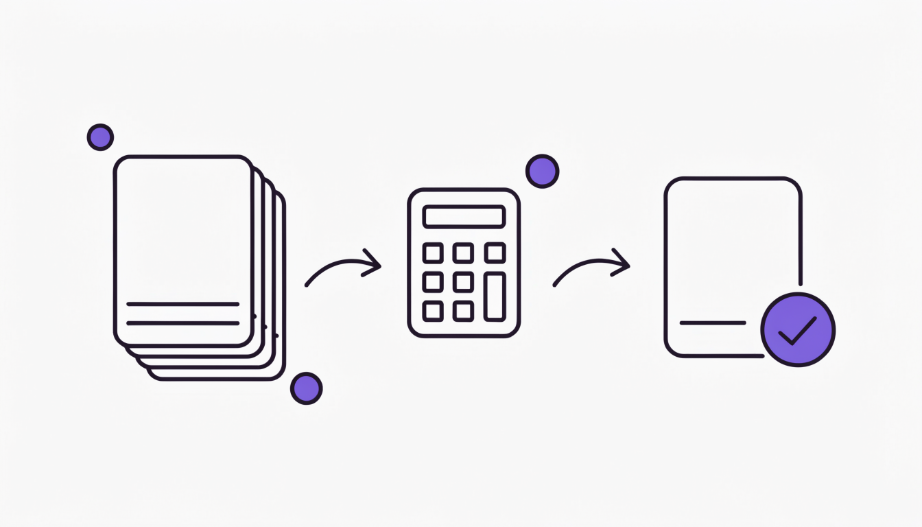 Line illustration: a stack of rate sheets, a calculator and a finished quote with a tick.